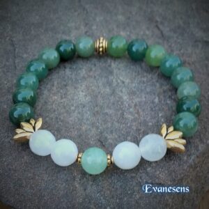 Bracelet en perles de Jade vert Jade blanc avec perle fleur de Lotus