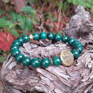 bracelet malachite et arbre de vie en métal doré