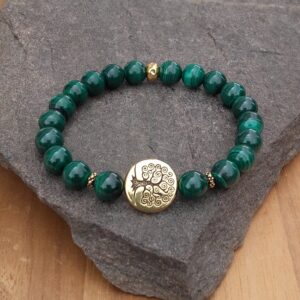 bracelet malachite et arbre de vie en métal doré
