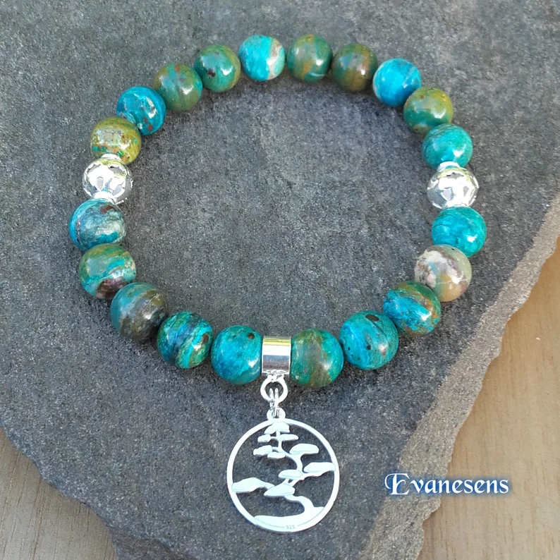 bracelet opaline du pérou et bonsai en argent