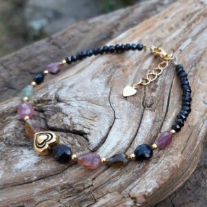 Alternative view of Bracelet Tourmaline multicolore et Spinelle noir