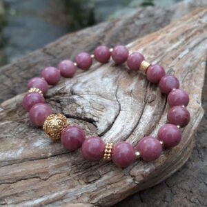 Alternative view of Bracelet en Rhodonite perle de Bali en Vermeil