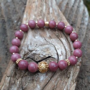 Bracelet en Rhodonite de 8 mm et perle de Bali en Vermeil