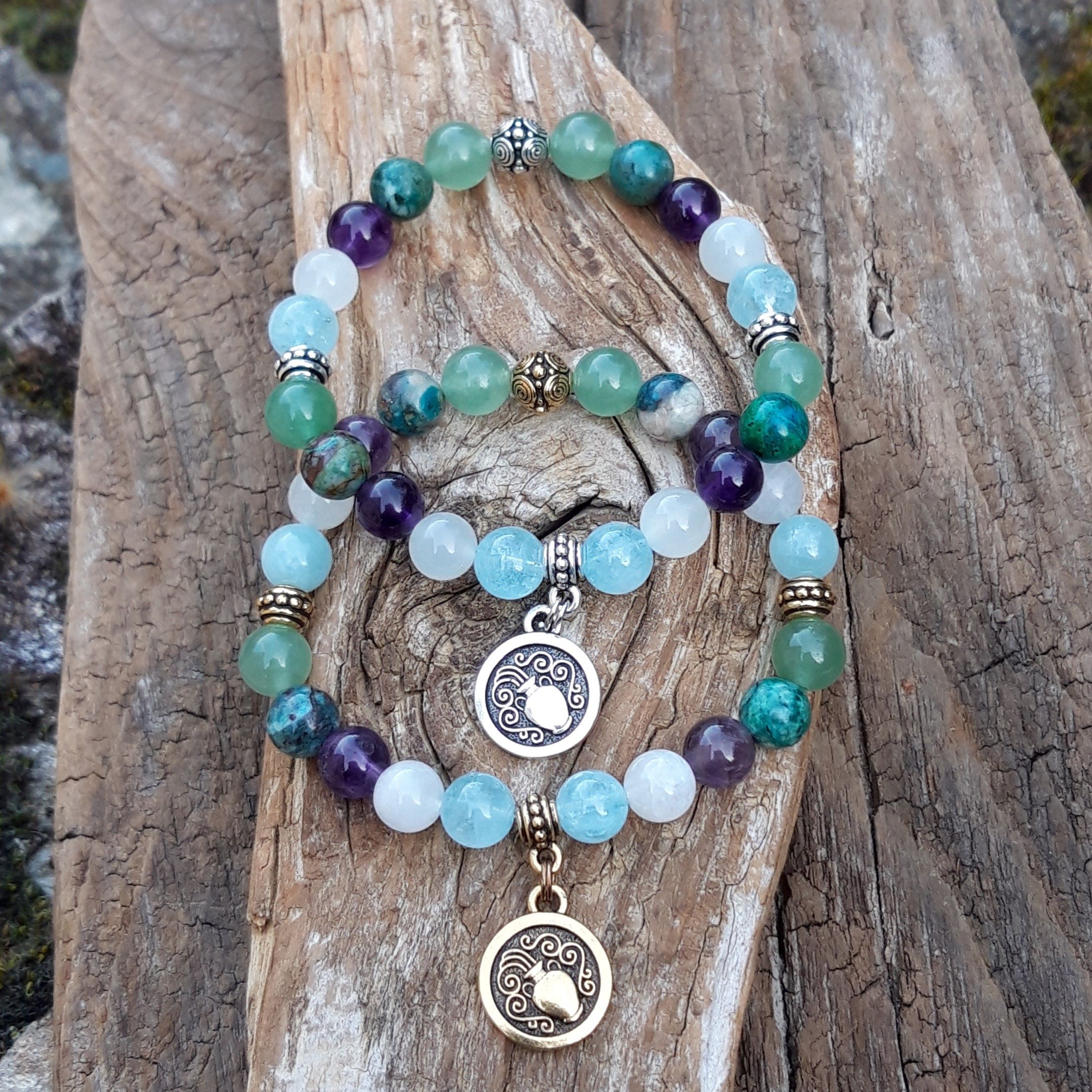 bracelet en pierres signe du verseau en métal doré ou argenté