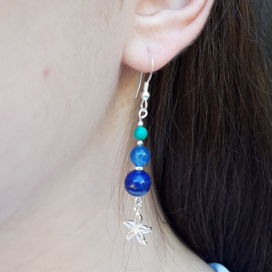 Boucles d'oreilles Lapis-lazuli, Cyanite et Turquoise en Argent 925 – Image 3