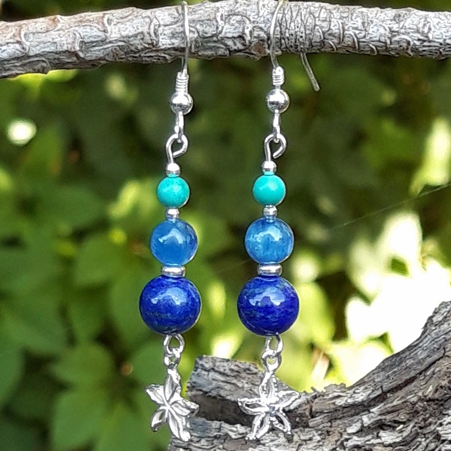 boucles d'oreilles Lapis-Lazuli, Cyanite, Turquoise