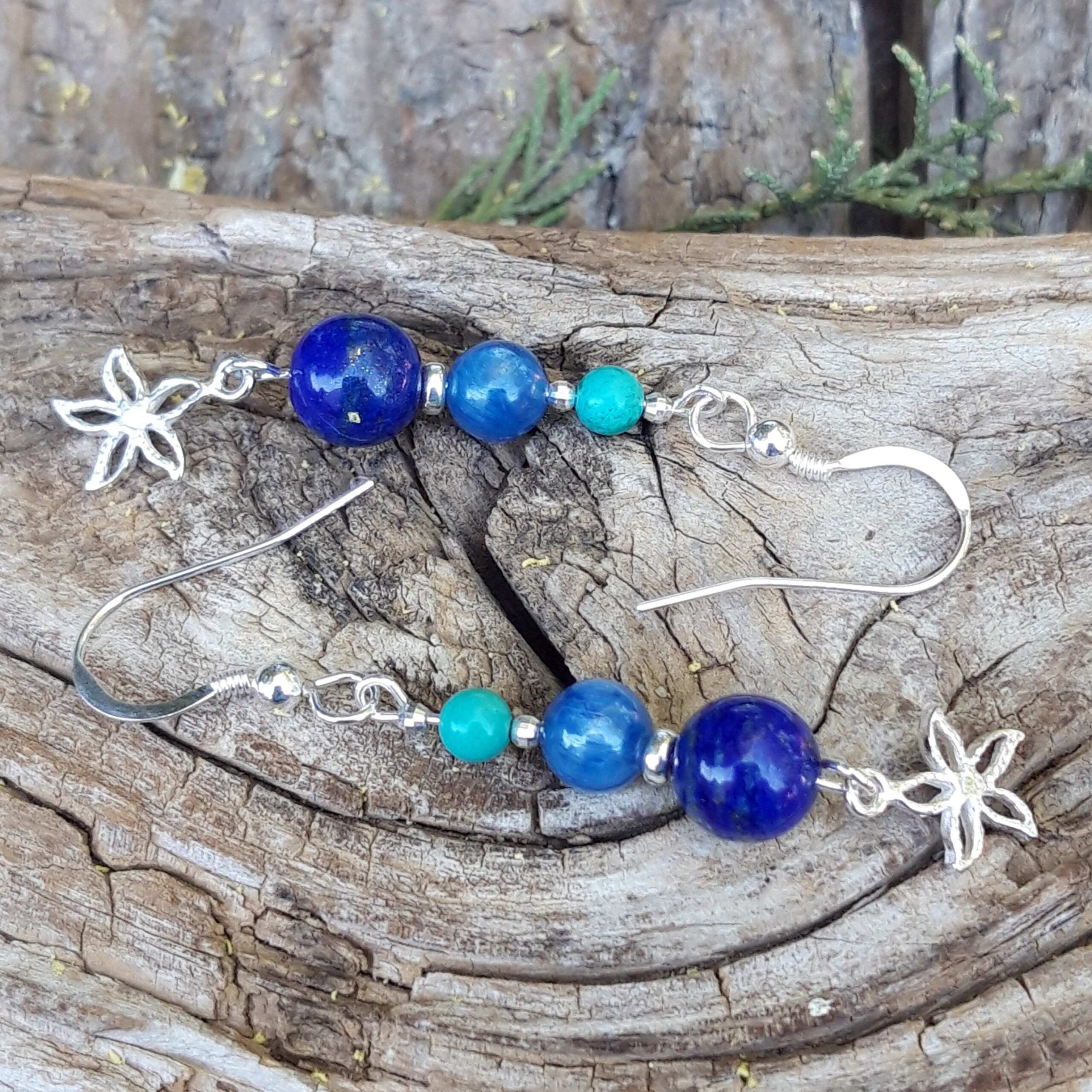 Boucles d'oreilles Lapis-lazuli, Cyanite et Turquoise en Argent 925 – Image 4