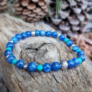 Alternative view of Bracelet Cyanite, Turquoise et perle de Bali en Argent 925