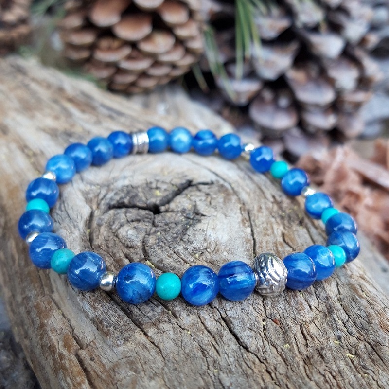 Bracelet Cyanite, Turquoise et perle de Bali en Argent 925 – Image 2
