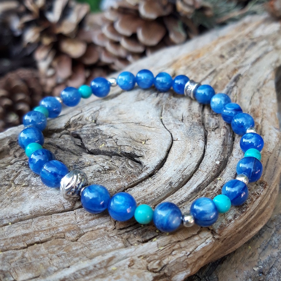 Bracelet Cyanite, Turquoise et perle de Bali en Argent 925 – Image 4