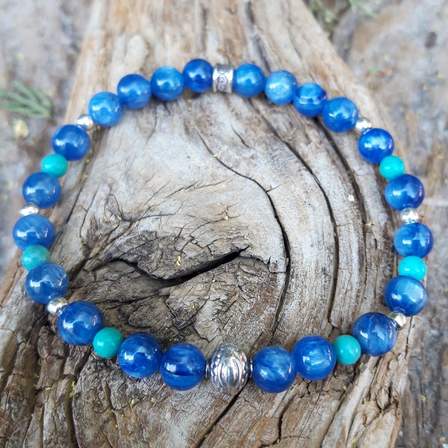 Bracelet Cyanite, Turquoise et perle de Bali en Argent 925 – Image 3