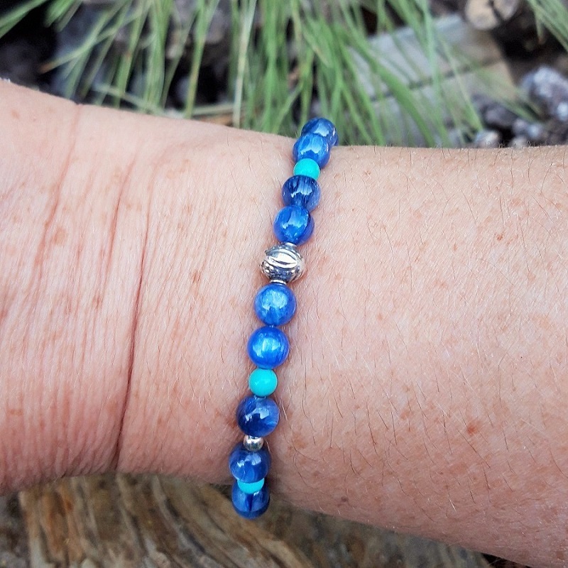 Bracelet Cyanite, Turquoise et perle de Bali en Argent 925 – Image 5