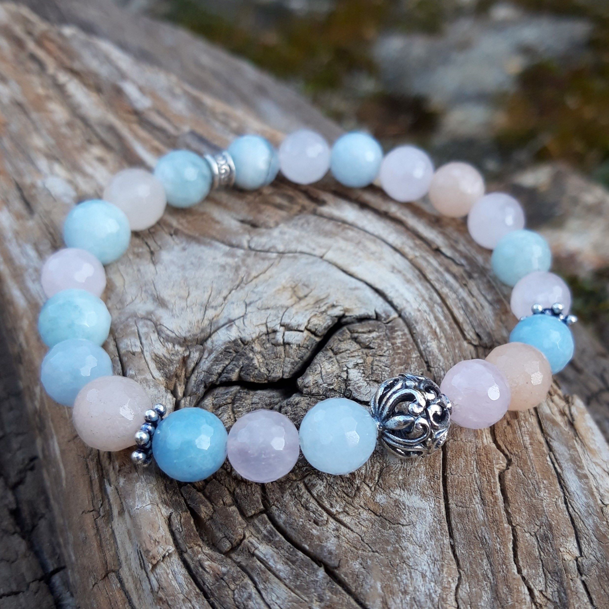 Bracelet Béryls, Aigue-marine, Morganite et perle de Bali en Argent 925 – Image 5