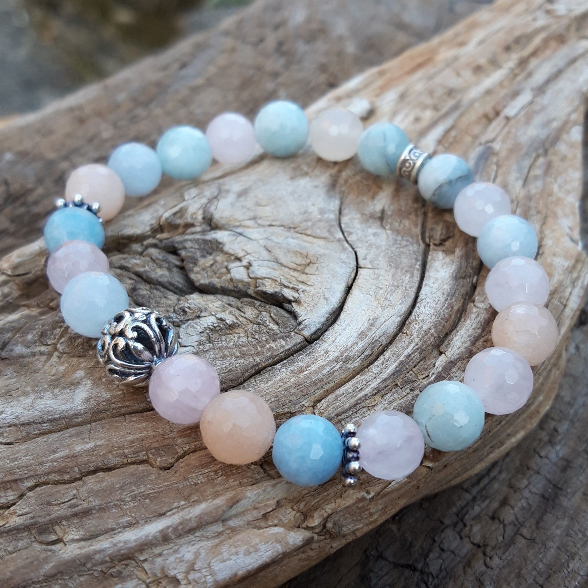Bracelet Béryls, Aigue-marine, Morganite et perle de Bali en Argent 925 – Image 2