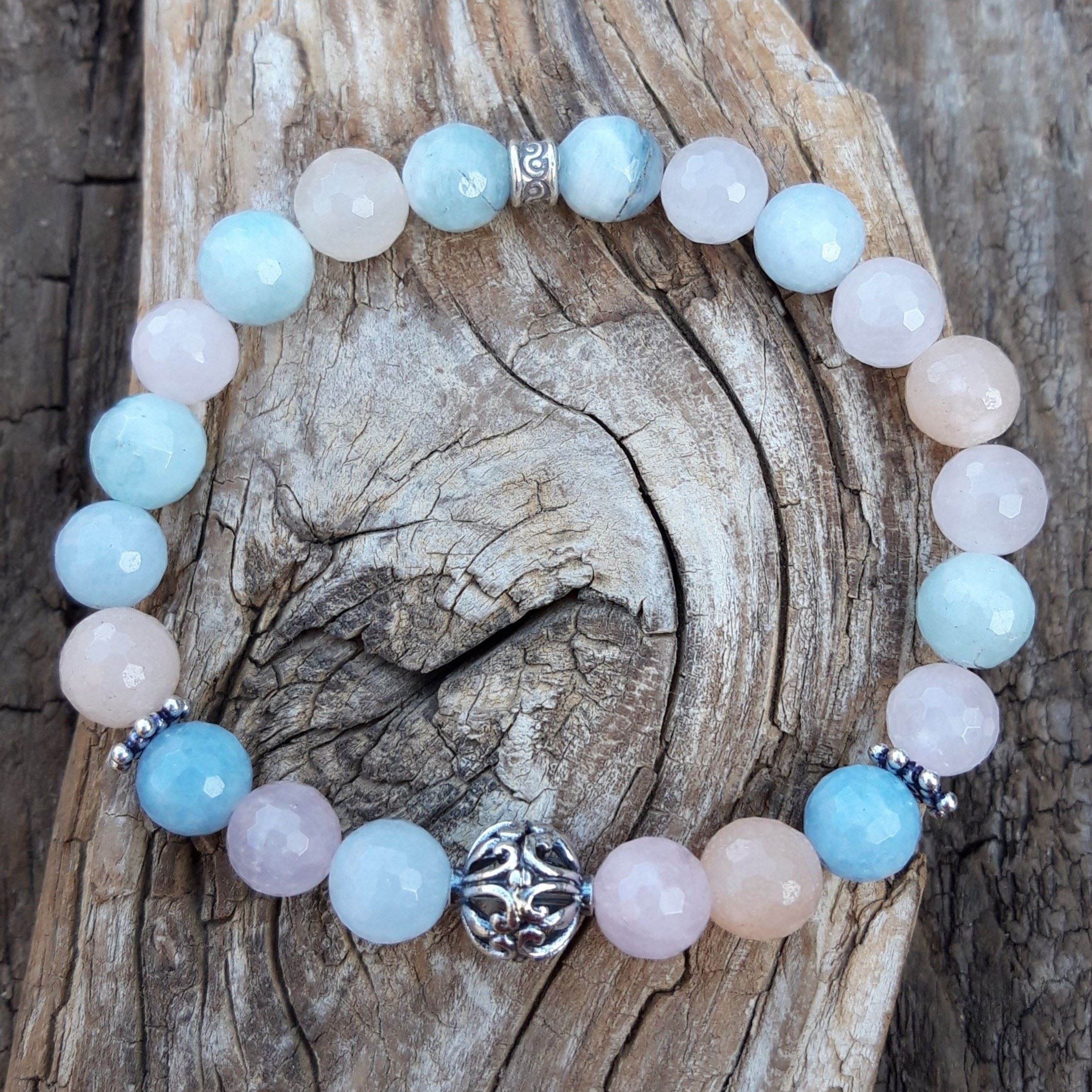 Bracelet Béryls, Aigue-marine, Morganite et perle de Bali en Argent 925 – Image 3