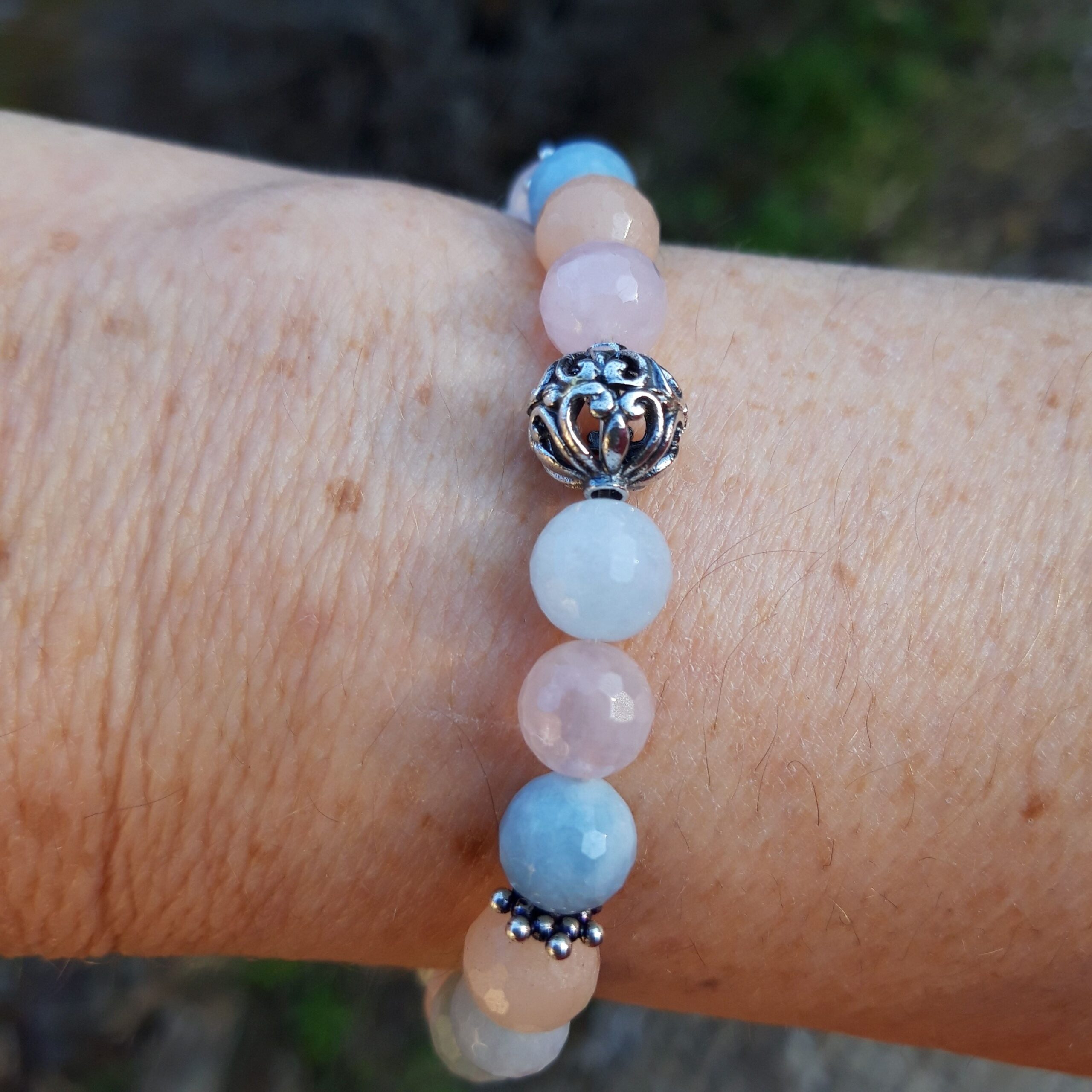 Bracelet Béryls, Aigue-marine, Morganite et perle de Bali en Argent 925 – Image 4