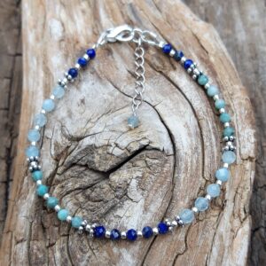 bracelet Lapis-Lazuli, Aigue-marine et Amazonite en Argent 925