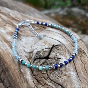 Alternative view of Bracelet en Lapis Lazuli, Aigue-marine et Amazonite en Argent 925
