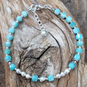 bracelet amazonite et perles de culture en Argent 925