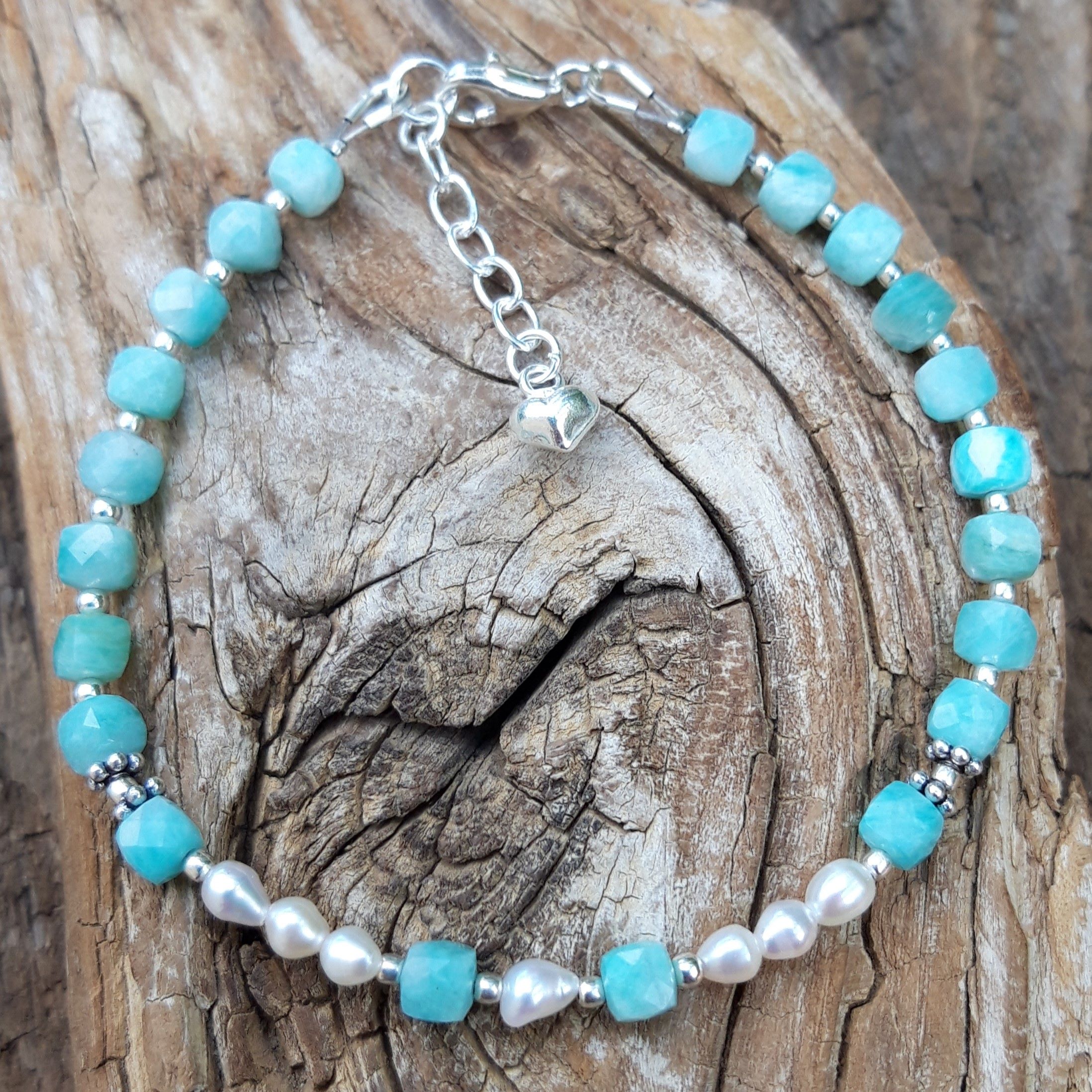 bracelet amazonite et perles de culture en Argent 925