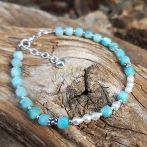 Alternative view of Bracelet en Amazonite, Perle de culture et Argent 925