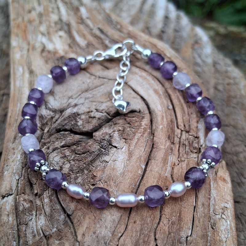 bracelet améthyste, perles de culture en Argent 925
