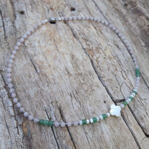 Alternative view of Collier en Quartz rose, Aventurine verte, Nacre blanche et acier inoxydable argenté