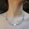 Collier quartz rose aventurine verte, nacre blanche en acier inoxydable