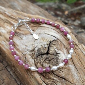 bracelet en tourmaline rose, perles de culture en Argent 925