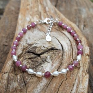 Alternative view of Bracelet en Tourmaline rose et Perle de culture en Argent 925