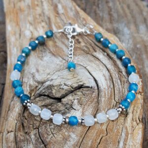 bracelet apatite bleue, pierre de lune en argent 925