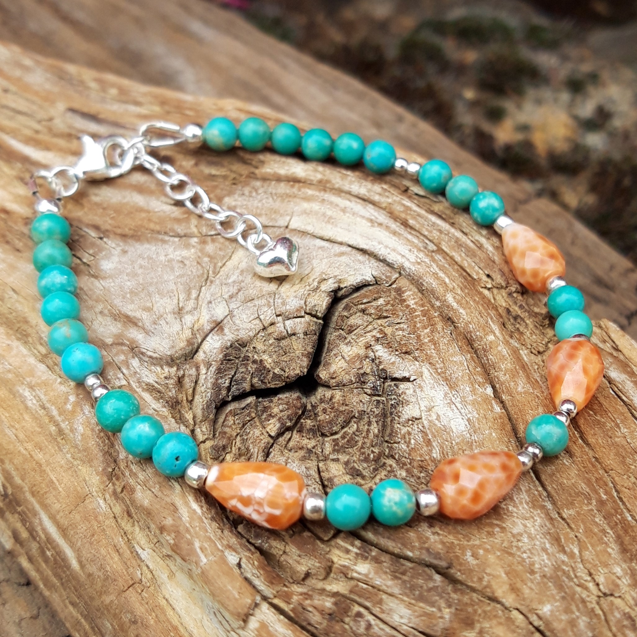 Bracelet en Turquoise et Agate de feu en Argent 925 – Image 5
