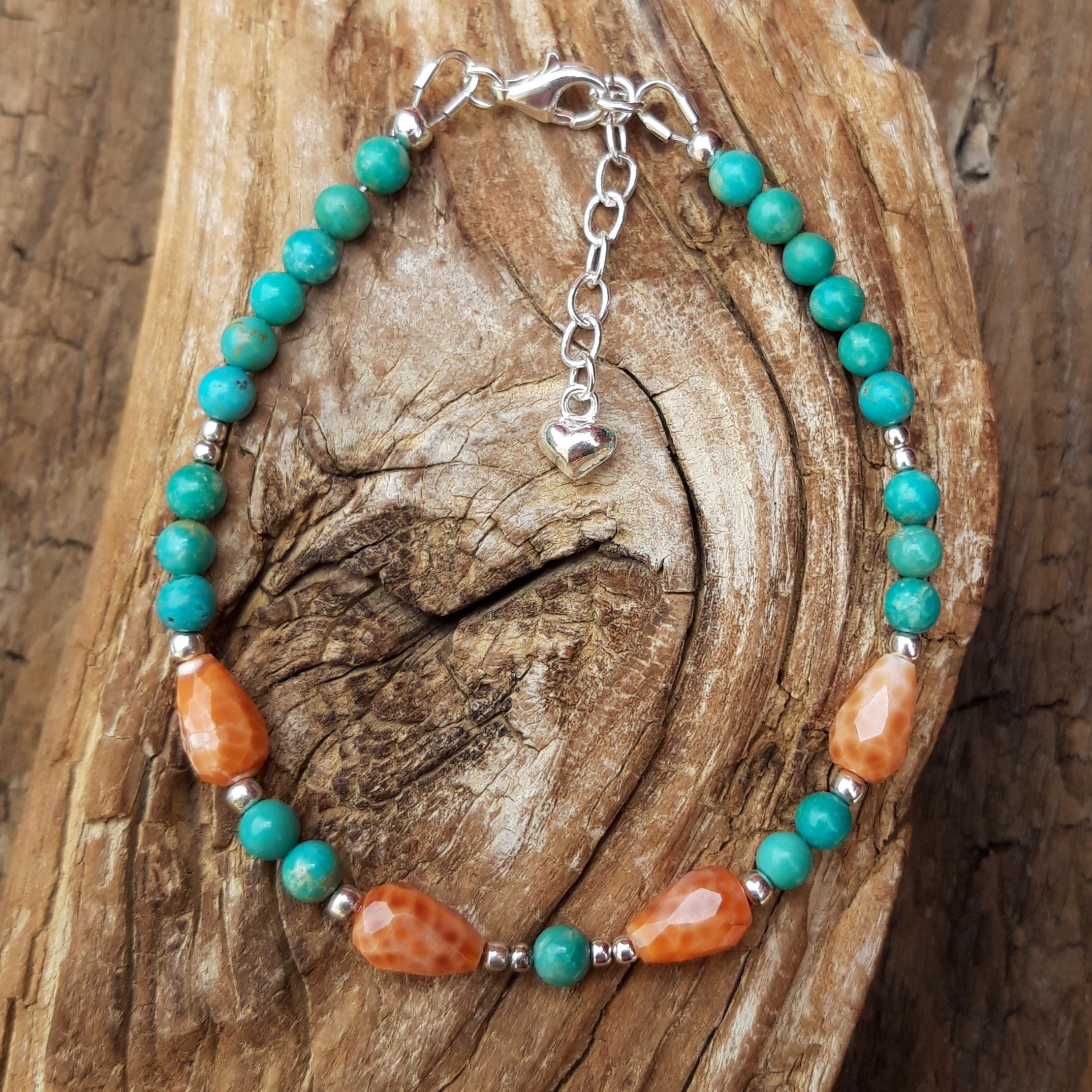Bracelet en Turquoise et Agate de feu en Argent 925 – Image 4
