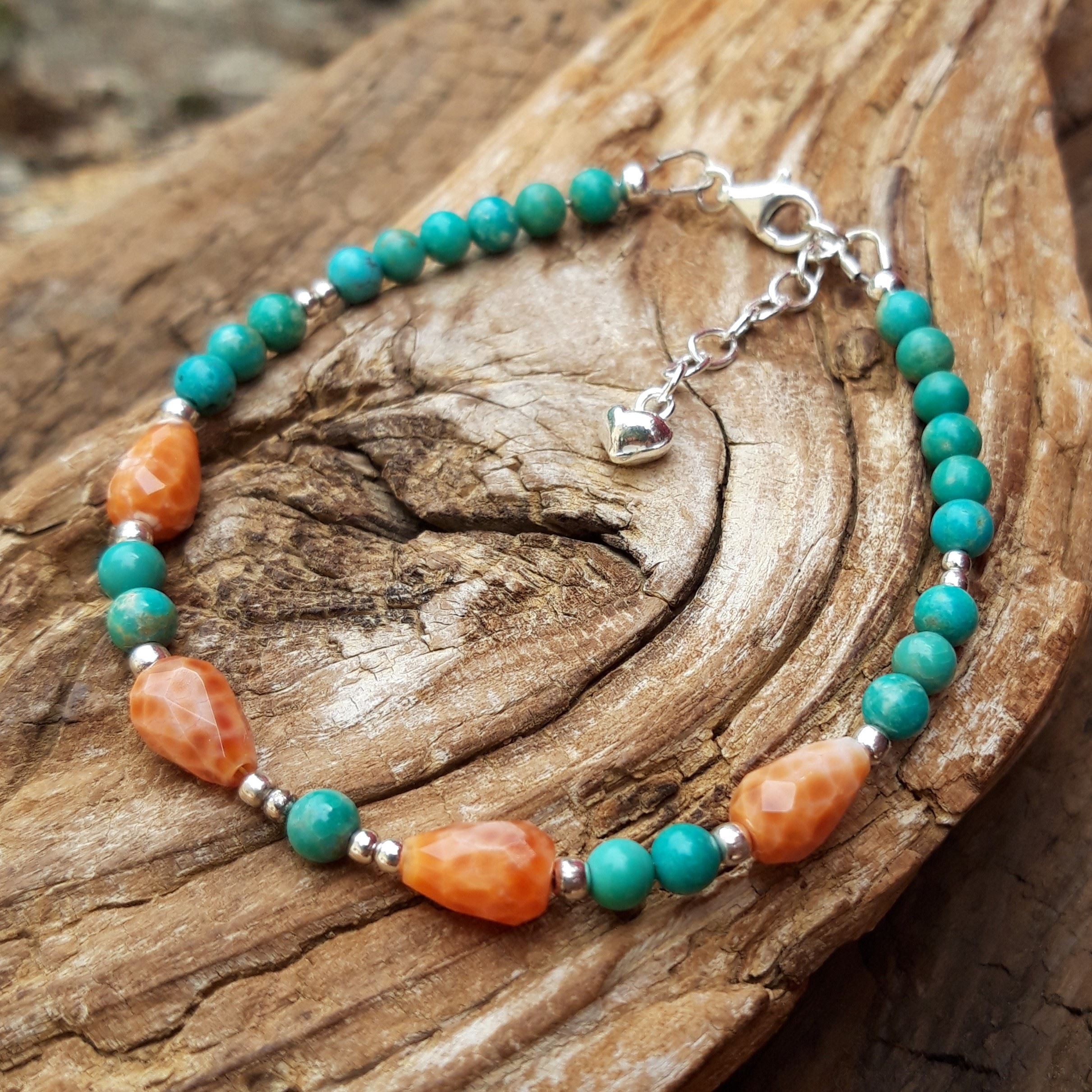 Bracelet en Turquoise et Agate de feu en Argent 925 – Image 3