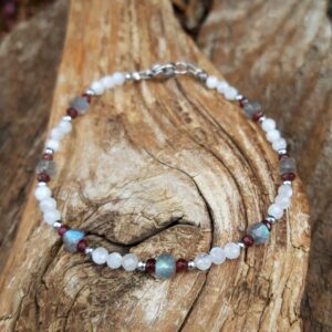 Bracelet pierre de lune, labradorite et grenat en acier inoxydable