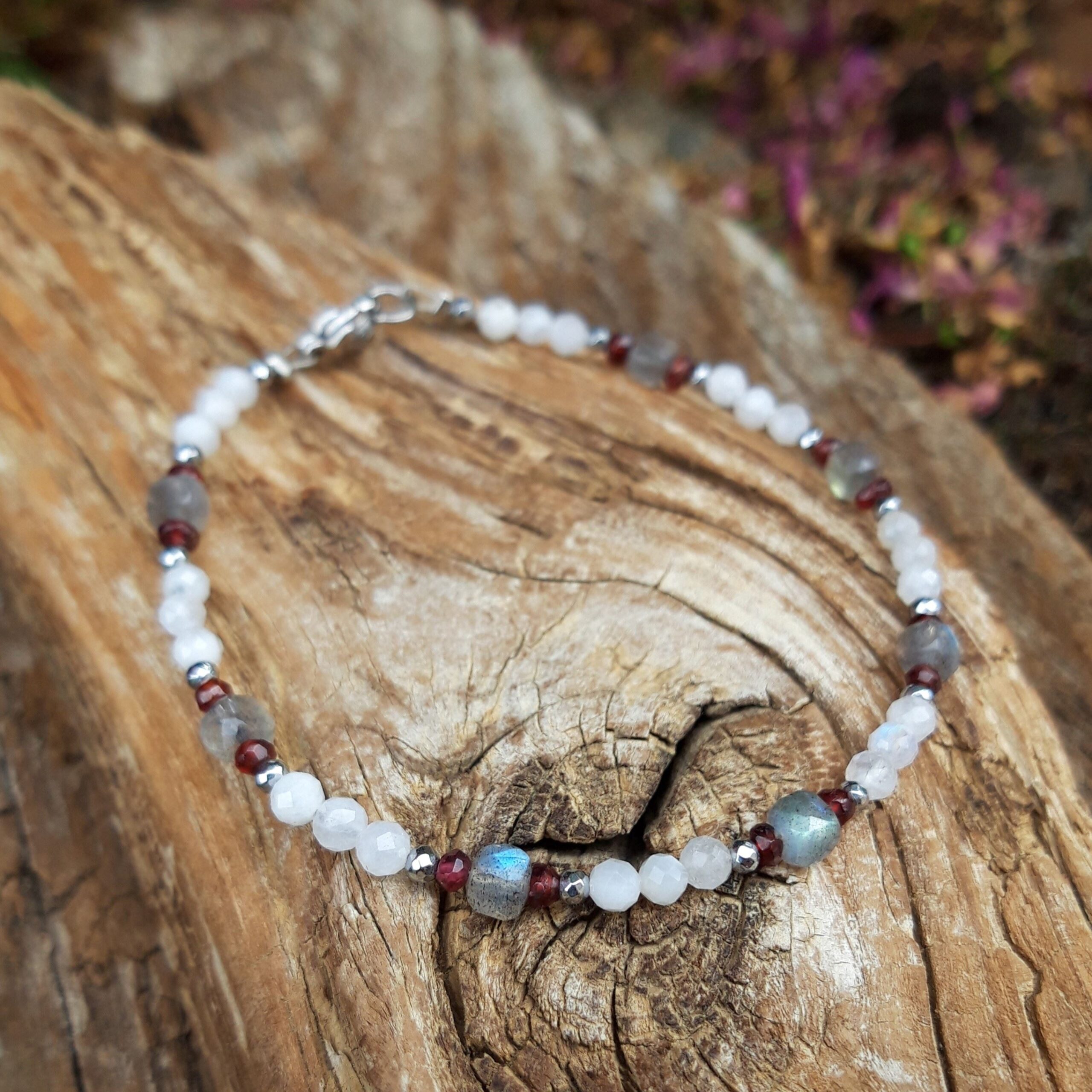 Bracelet en Pierre de lune, Labradorite et Grenat en Acier inoxydable – Image 5