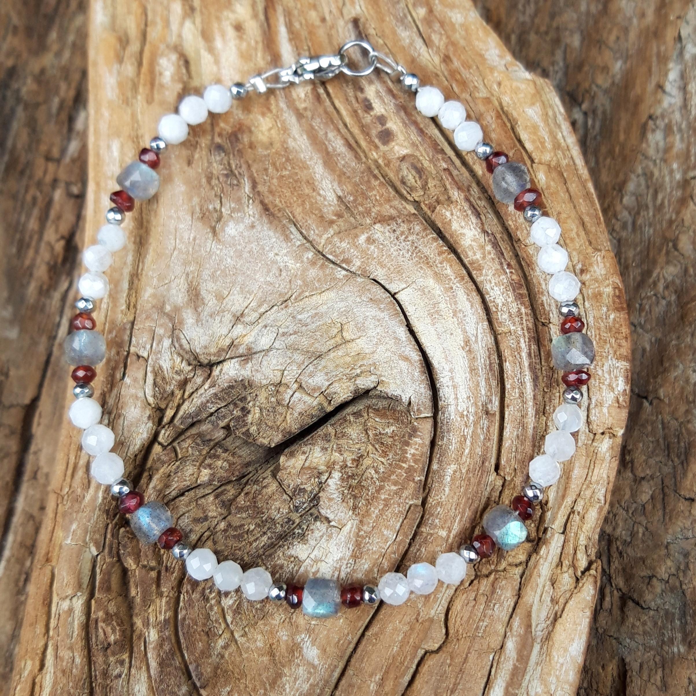 Bracelet en Pierre de lune, Labradorite et Grenat en Acier inoxydable – Image 4