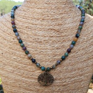 Collier Agate en Agate Indienne avec pendentif Arbre de vie