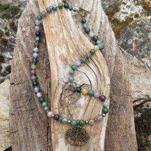 Alternative view of Collier Agate en Agate Indienne avec pendentif Arbre de vie