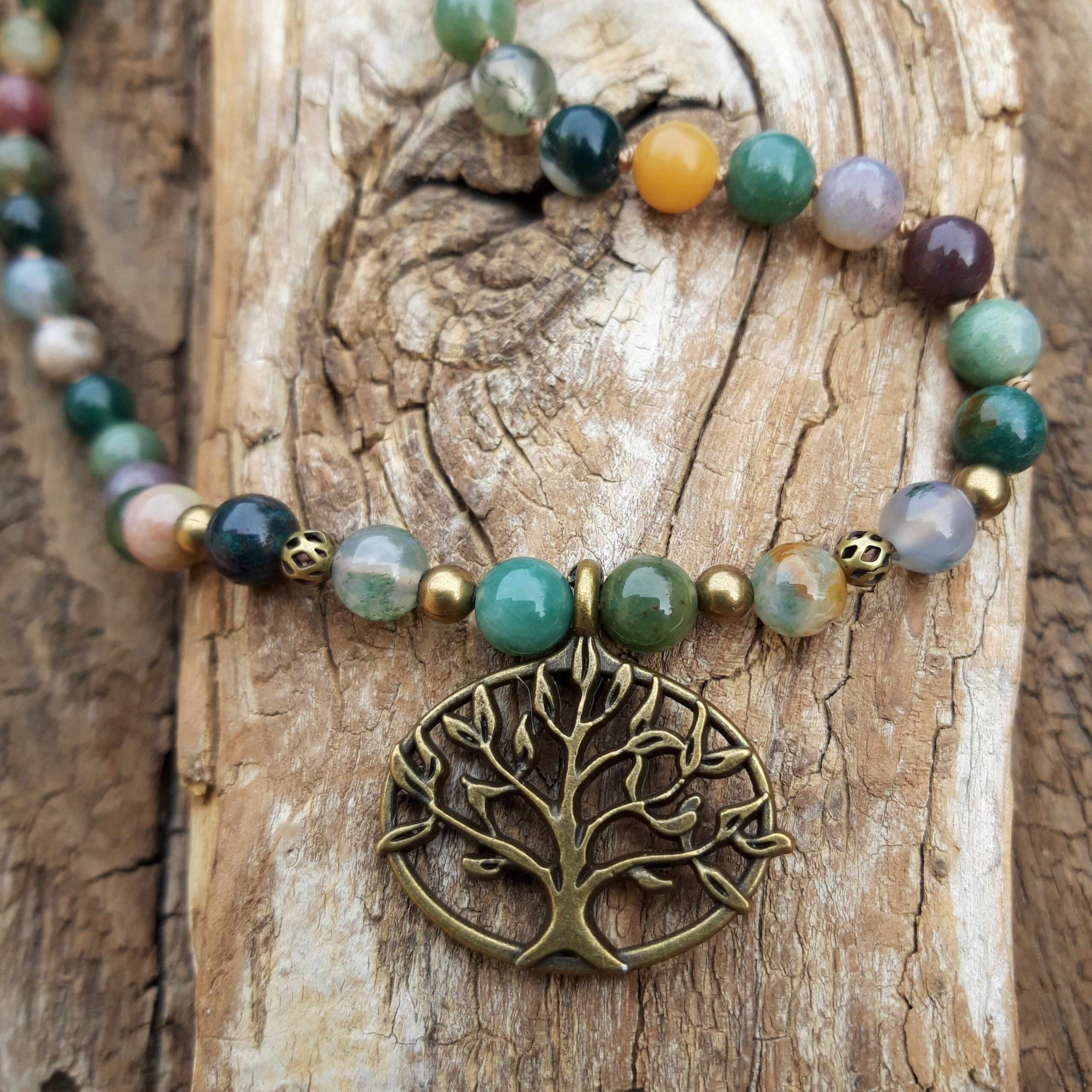 Collier Agate en Agate Indienne avec pendentif Arbre de vie – Image 3