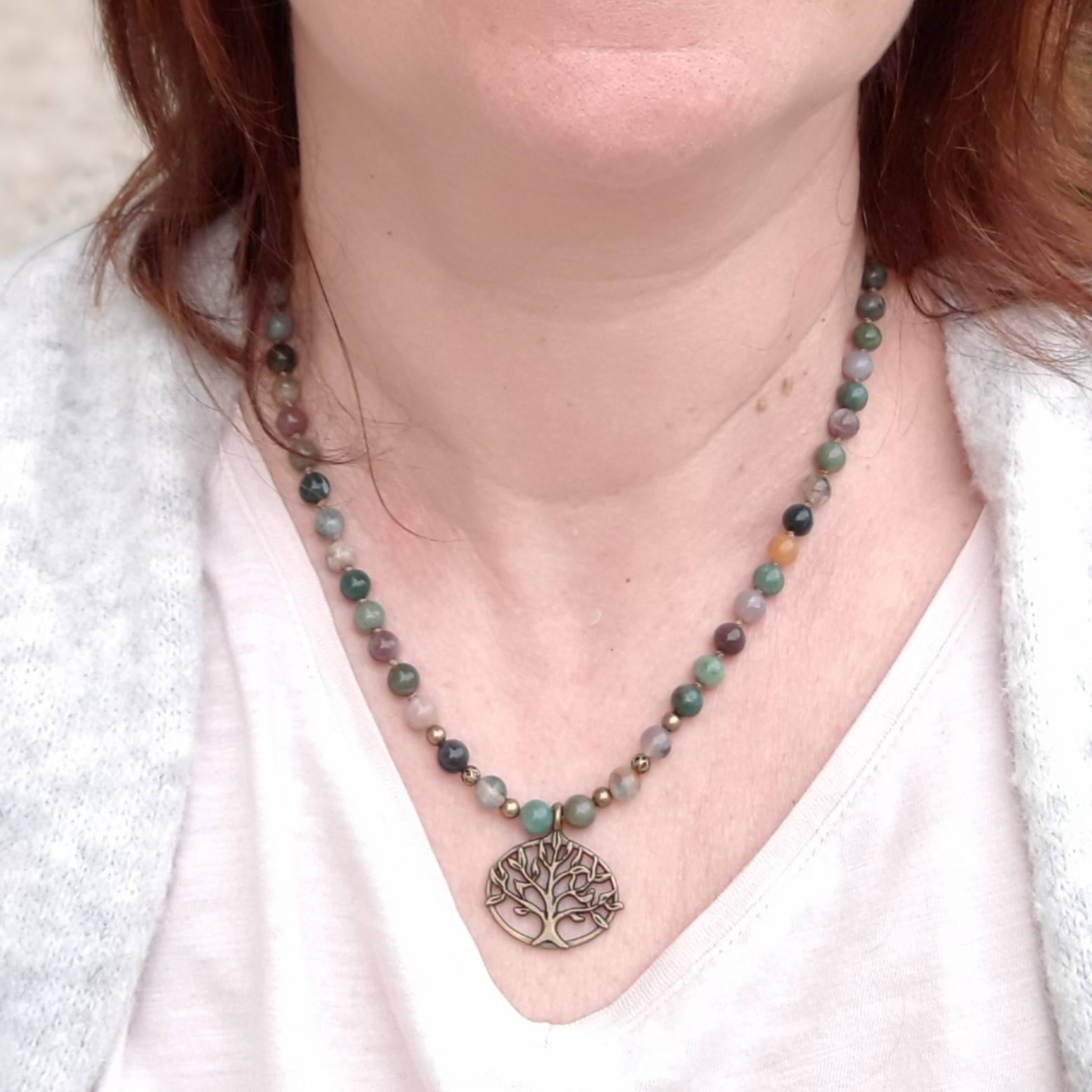 Collier Agate en Agate Indienne avec pendentif Arbre de vie – Image 4
