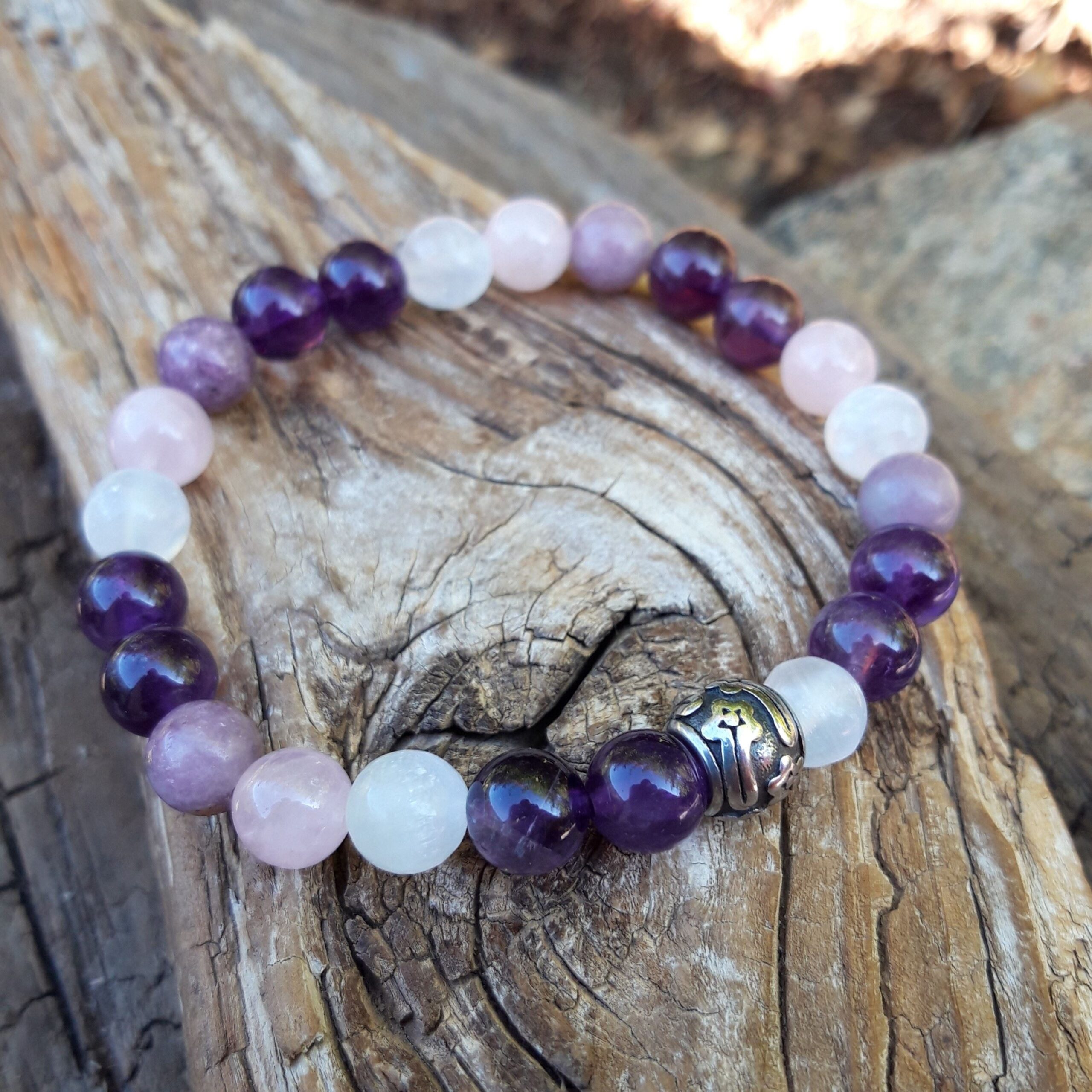 Bracelet sommeil, en Améthyste, Sélénite, Quartz rose et Lépidolite – Image 2