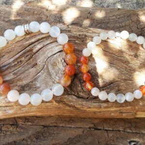 bracelet fertilité en pierre de lune et cornaline, perle en 6 mm ou 8 mm