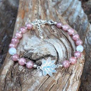 Bracelet rhodochrosite, jade blanc, Lotus en Argent 925