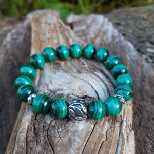 bracelet malachite, perle 10 mm pour l'arthrite