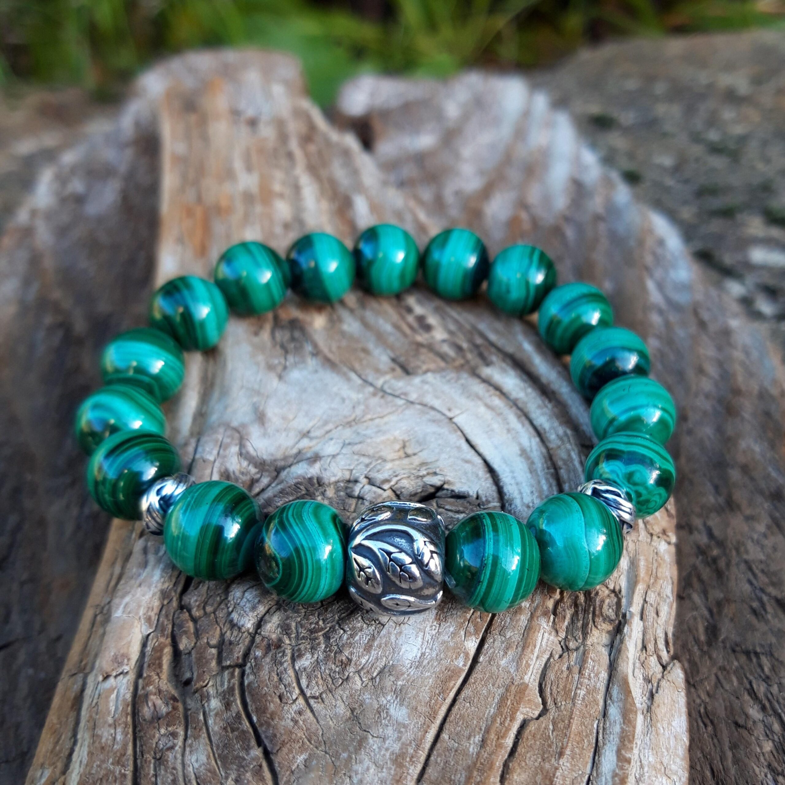 bracelet malachite, perle 10 mm pour l'arthrite