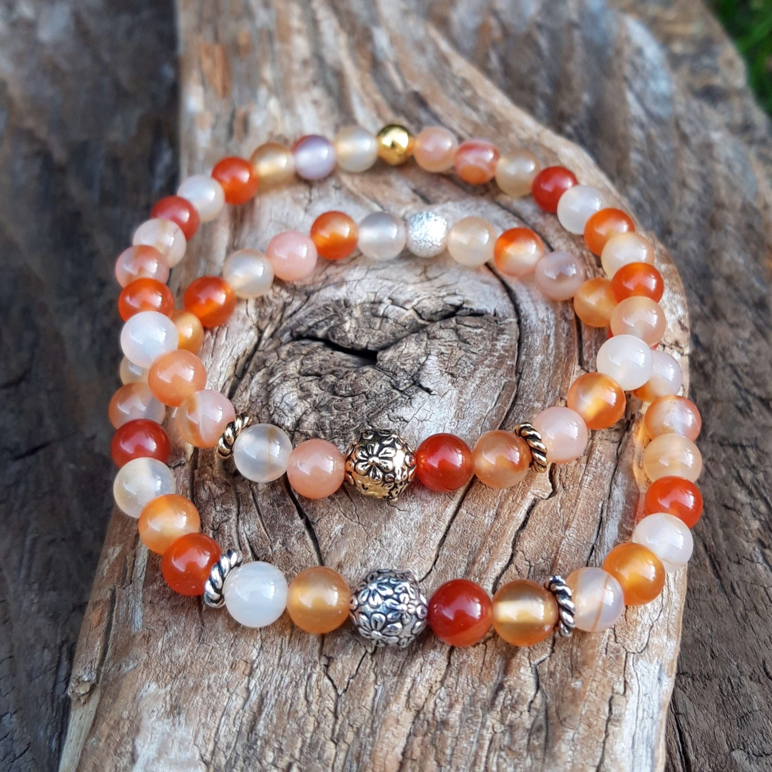 bracelet en cornaline, perles de 6 mm