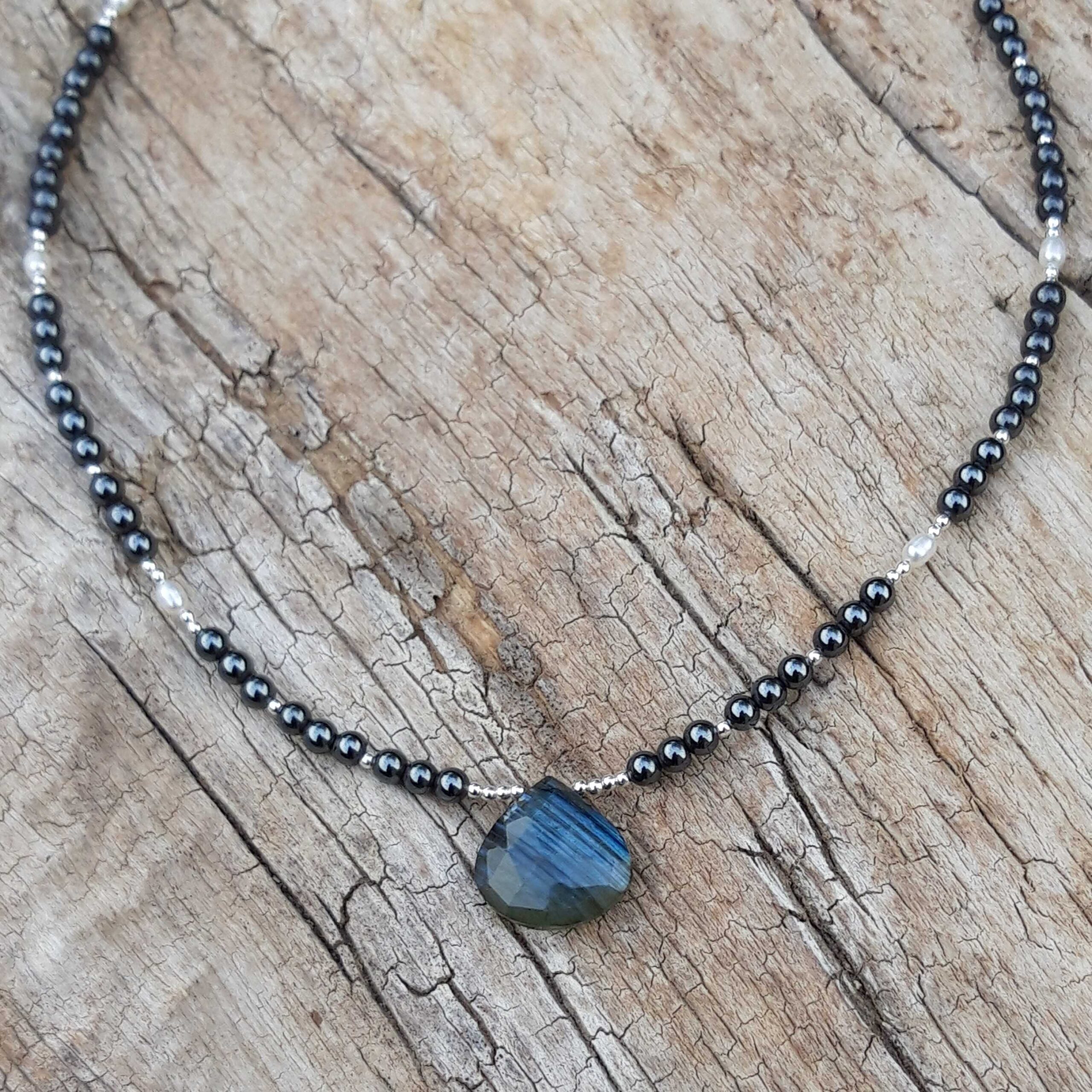 Collier Hématite, Perles de culture avec un pendentif en Labradorite – Image 2