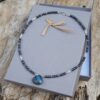 Collier Hématite, perles blanches, pendentif en labradorite, perles Argent 925