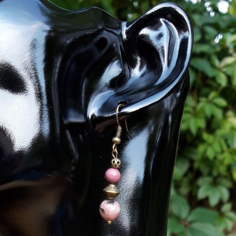 Boucles d'oreilles en Rhodonite et métal bronze – Image 5